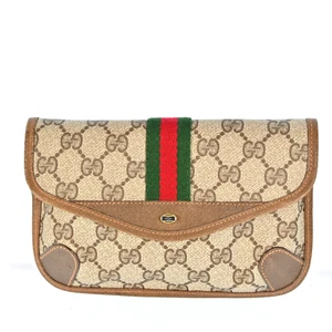 Auth GUCCI Web Sherry Line GG Canvas Pouch Green Red PVC Leather E2990C606 - Picture 1 of 14