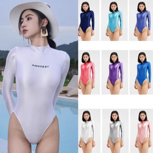 AMORESY Women Smooth Swimwear One-piece High Cut Swimsuit Leotard Bathing Suit - Picture 1 of 34