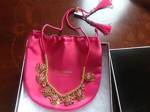 JUICY COUTURE CHARM ROPE NECKLACE ADJUSTABLE LENGTH RHINESTONES GOLD TONE  NIB
