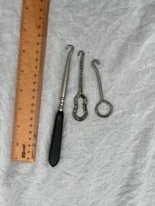 ANT/VTG Shoe Button Hooks 3 Different styles Ebony Hammered and Simple Lot of 3 - Picture 1 of 7