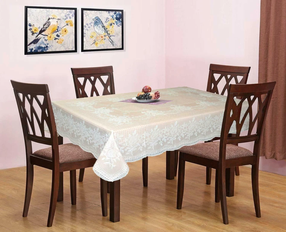 Vinyl Floral Dining Tablecloth with Lace for 4 Seater Table 54 x 78 Inches US - Image 1 of 1