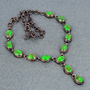 Copper Oval Copper Green Turquoise Gemstone Chain Electroformed Necklace Jewelry - Picture 1 of 6