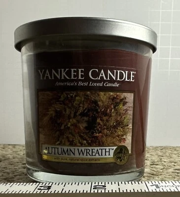 Yankee Candle Autumn Wreath Tumbler 7oz NEW- GLASS w/lid M1 - Image 1 of 4