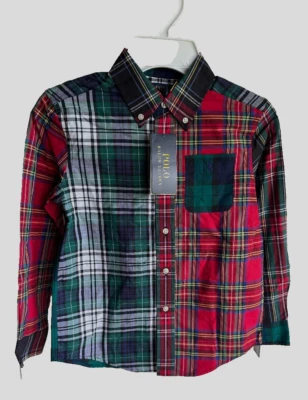 NUEVO CON ETIQUETAS $65 Polo Ralph Lauren Azul Marino/Verde/Rojo A CUADROS BLOQUES DE COLORES Camisa para Niño Talla 6 Foto 1 de 3