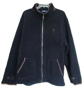 Vintage POLO Ralph Lauren Black Fleece Leather & Suede Trimmed Jacket 4XB Big - Picture 1 of 9