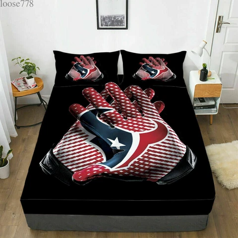 Houston Texans Fitted Sheet Mattress Cover Fans Bed Sheets & Pillowcase Set 3PCS Cover