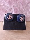 Vintage Sailor Anchor Round Clip On Earrings 