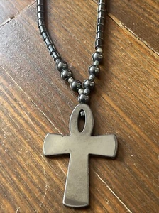 Hematita Egipcia Ankh Cruz Colgante 18" Collar Vida Eterna Gótico - Imagen 1 de 9
