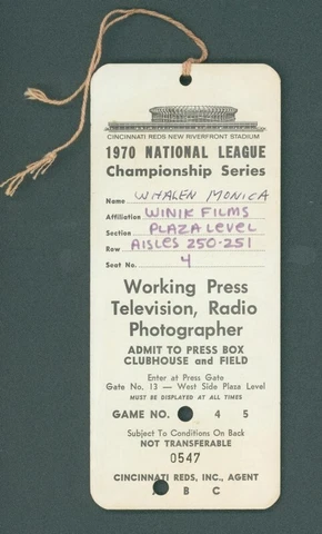 1970 Baseball Cincinnati Reds National League Champion Series Ticket Press Pass Cover