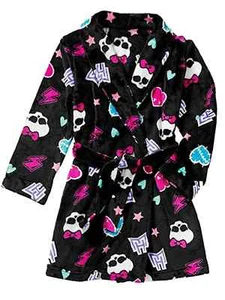 Girls Plush Black Monster High Bath Robe Skull & Heart Housecoat - Picture 1 of 1