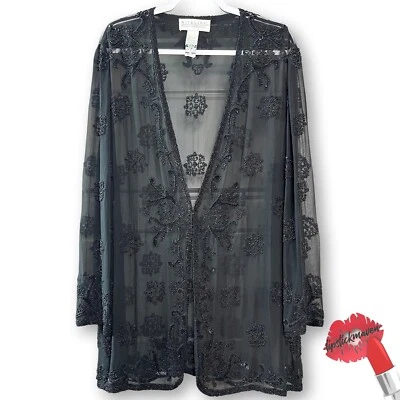 Vintage Sequin Beaded Duster Jacket Black One Size Oversized Cover Up Whimsigoth - Image 1 of 4