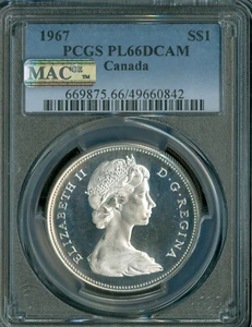 1967 CANADA SILVER DOLLAR PCGS PL66 DCAM MAC SPOTLESS * - Bild 1 von 2