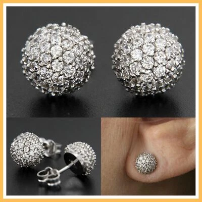 Orecchini in ORO Bianco 18 kt 750 con Zirconi a Lobo Bottone Cerchio da Donna - Immagine 1 di 4