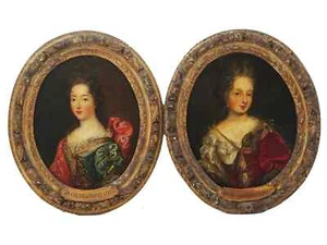 Antique Oil Paintings, Portraits, (2) French Noble Females!! - Picture 1 of 9