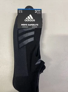 NWT Adidas 3 Pair SUPERLITE AeroReady No Show Socks Men's 12-15 Black - Picture 1 of 4