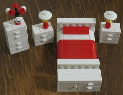 LEGO White Bright Red Queen Bedroom Suite Furniture Flowers Dresser Minifigure - Image 1 of 4