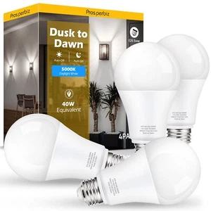 Dusk to Dawn LED Outdoor Light Bulbs 40W Equivalent A19 Automatic On/Off Sensor - Picture 1 of 7