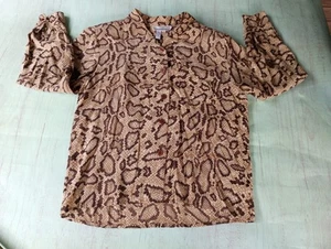Blusa de seda manga larga vintage SK & Company marrón animal pring - talla 8 - Imagen 1 de 9