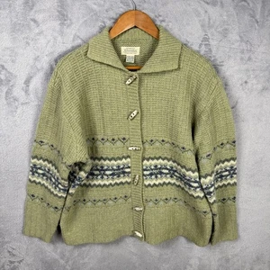 Vtg St John’s Bay 100% Wool Cardigan Sweater Toggle Green Fair Isle Nordic XL - Picture 1 of 6