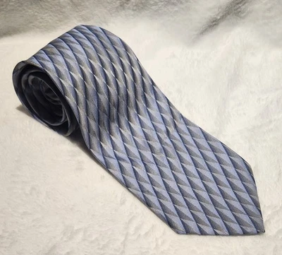 Neck Tie Mens Blue Gray SIlver & Black Geometric Silk Dress INSIGNIA Martin Wong - Image 1 of 4