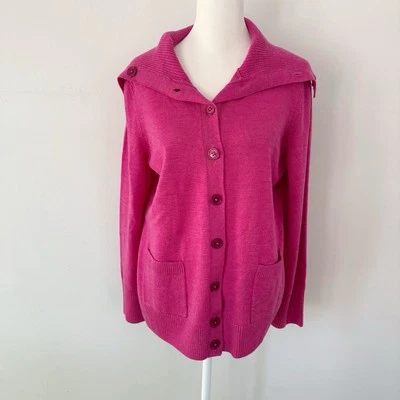 Cárdigan Talbots Mujer Lana Merino Cuello Grande Pequeño Rosa Clásico Preppy Foto 1 de 4