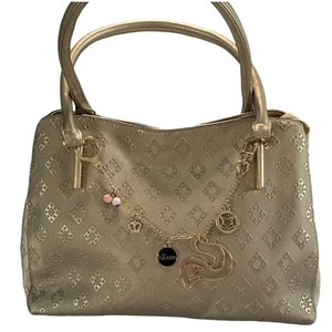 FOXER Handbag Champagne Gold Diamond Pattern Textured w/ Charms- Lrg Purse/Tote - Picture 1 of 12