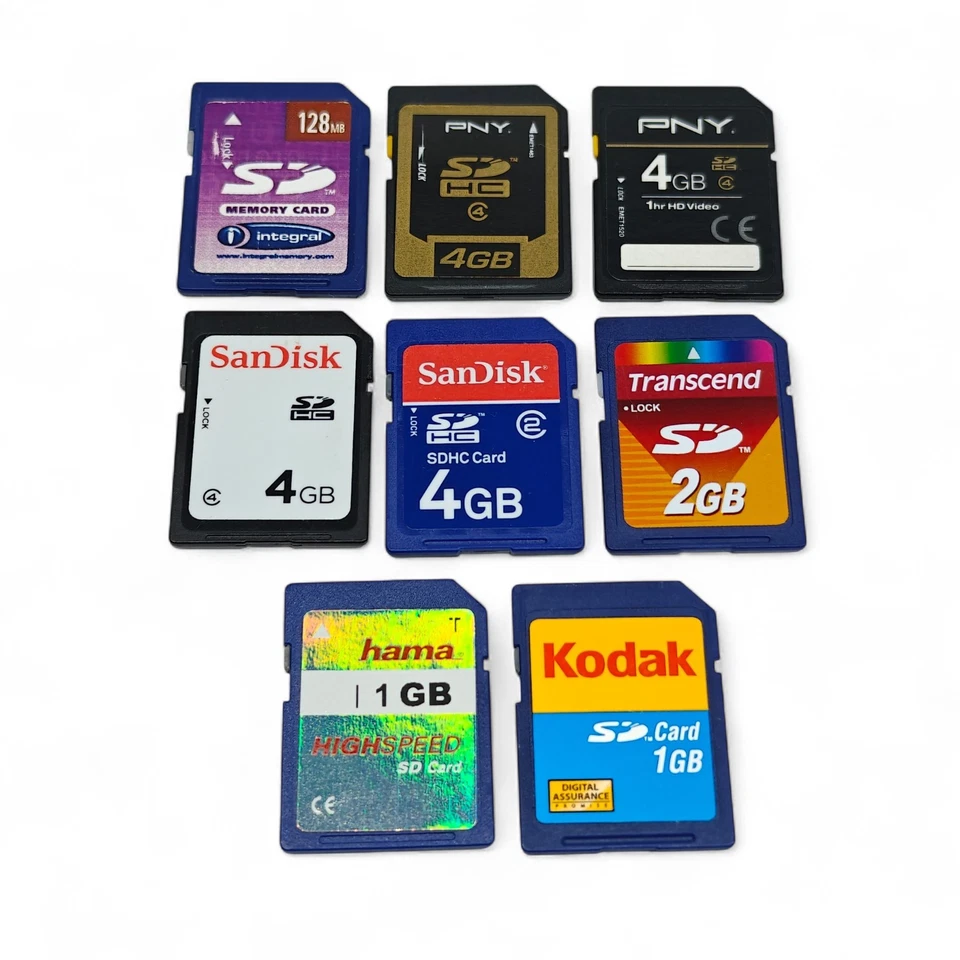 8x SD Memory Card Storage Job Lot Up To 4GB | SanDisk PNY Kodak - Working - Image 1 of 1