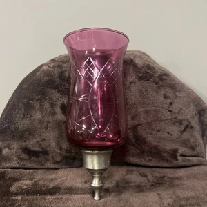 Vintage Cranberry Lamp Scone Etched Design 10” Tall - Picture 1 of 5