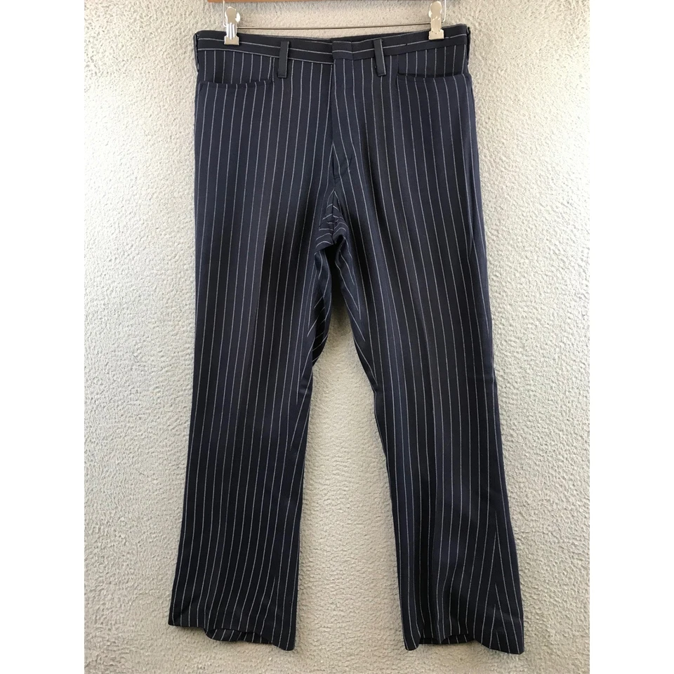 Pantalón de vestir Lee Leisures vintage años 70 a rayas azul frente plano pantalones informales 34 Foto 1 de 4