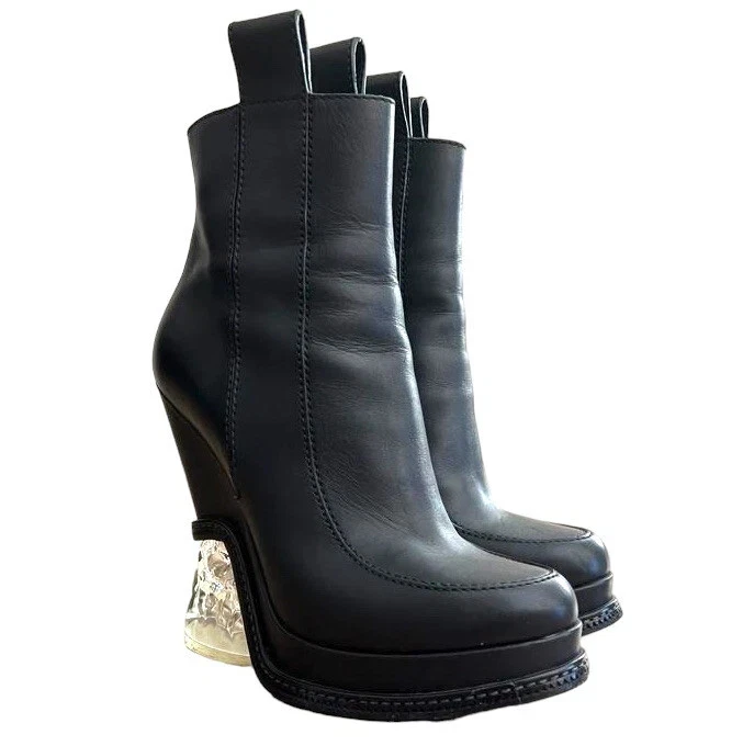 NUEVOS 36/6❤️FENDI MADE ITALY Botines de Tacón Alto Lucite Ice Cuero Negro Foto 1 de 1