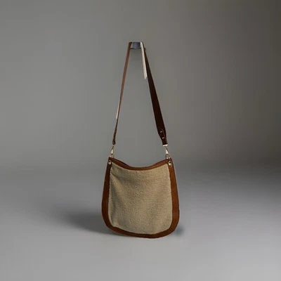 Ahdorned Camel Vegan Leather And Cream Sherpa Crossbody Messenger Bag Brown - Image 1 of 4