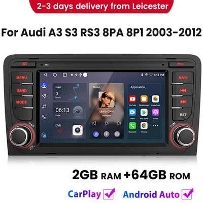 For Audi A3 S3 RS3 8PA 8P1 2003-2012 Apple Carplay Android 14 Car Radio GPS Navi - Image 1 of 4