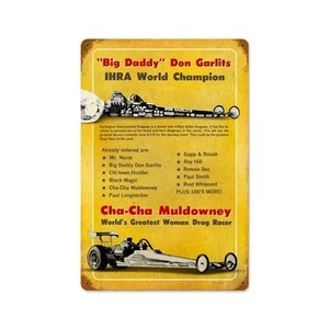 Reproducción de póster de Garlits y Muldoney letrero de hojalata NHRA ¡PRODUCTOS GEAR HEADZ!! - Imagen 1 de 1