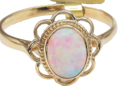 9ct gold opal ring cabochon 9 carat yellow gold single stone size p 1/2 new box - Image 1 of 4