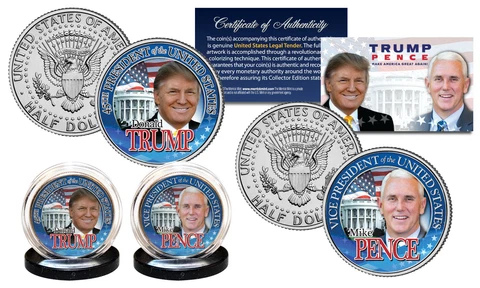 DONALD TRUMP & MIKE PENCE President / VP 2016 Genuine JFK Half Dollar 2-Coin Set Cover