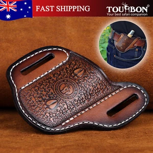 TOURBON Leather Pocket Knife Sheath Camping Folding Knife Belt Holster Tool Case - Picture 1 of 24