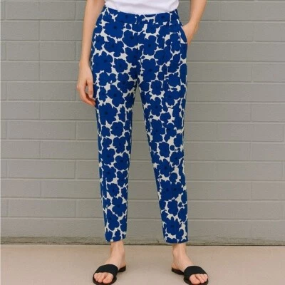 Pantalón H&M Azul Blanco Estampado Floral Cintura Alta Ajustado Hasta el Tobillo 6 Foto 1 de 4