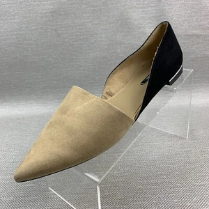 Zara Basic Flats Beige/Black Leather Suede Pointy Toe Slip On Shoes Sz EU40/US9 - Picture 1 of 12