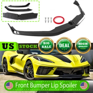 For Chevrolet Corvette C8 2020-2023 Glossy Black Front Bumper Lip Splitter Kit - Picture 1 of 13