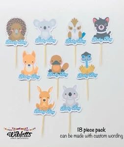 AUSTRALIAN AUSSIE ANIMAL THEME BABY SHOWER PARTY CUPCAKE TOPPERS BOY GIRL, KOALA - Picture 1 of 13