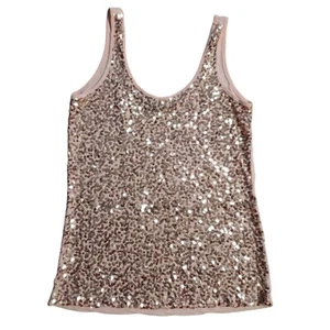 Coolwear Sequin Tank Top Women's Size XL Pink Rose Gold Stretch - Picture 1 of 8
