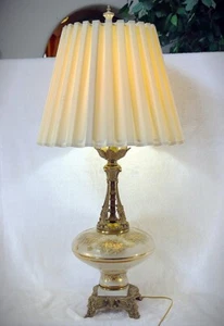 Lámpara de mesa vintage Hollywood Regency años 50 antigua vidrio dorado restaurada - Imagen 1 de 13