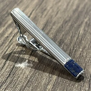Curve Grooved Lapis Stone Tie Clip Men Birthday Wedding Gift Tie Bar - Picture 1 of 6