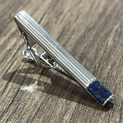Curve Grooved Lapis Stone Tie Clip Men Birthday Wedding Gift Tie Bar - Image 1 of 4