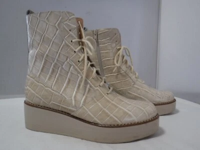 PM3 ANTHROPOLOGIE España Marfil Cuero Cocodrilo Combate Plataforma Bota Gruesa 37 6.5 7 Foto 1 de 4