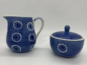 Tea Clipper By Whittard Of Chelsea Creamer & Covered Sugar Blue Daisy Geometric - Picture 1 of 10