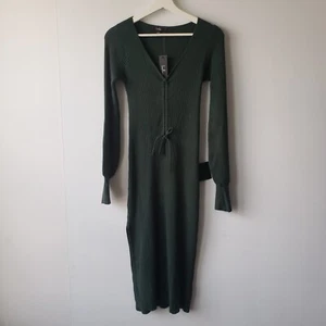 lulus Cozy Upgrade Emerald Green Ribbed Ruched Sweater Midi Dress size L - Picture 1 of 8