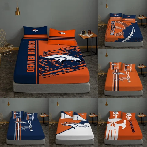 Denver Broncos 3PCS Bed Sheet Set Fitted Sheet Pillowcases Deep Pocket Fans Gift Cover