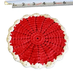 Vintage Crochet Potholder Red White 5.25" Diameter Handmade Cotton Grandmacore  - Picture 1 of 1