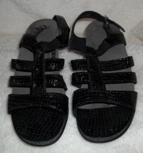 SAS Black Croc Print Sandals Womens Leather Block Heel Slingback 7 1/2 W. NEW - Picture 1 of 6